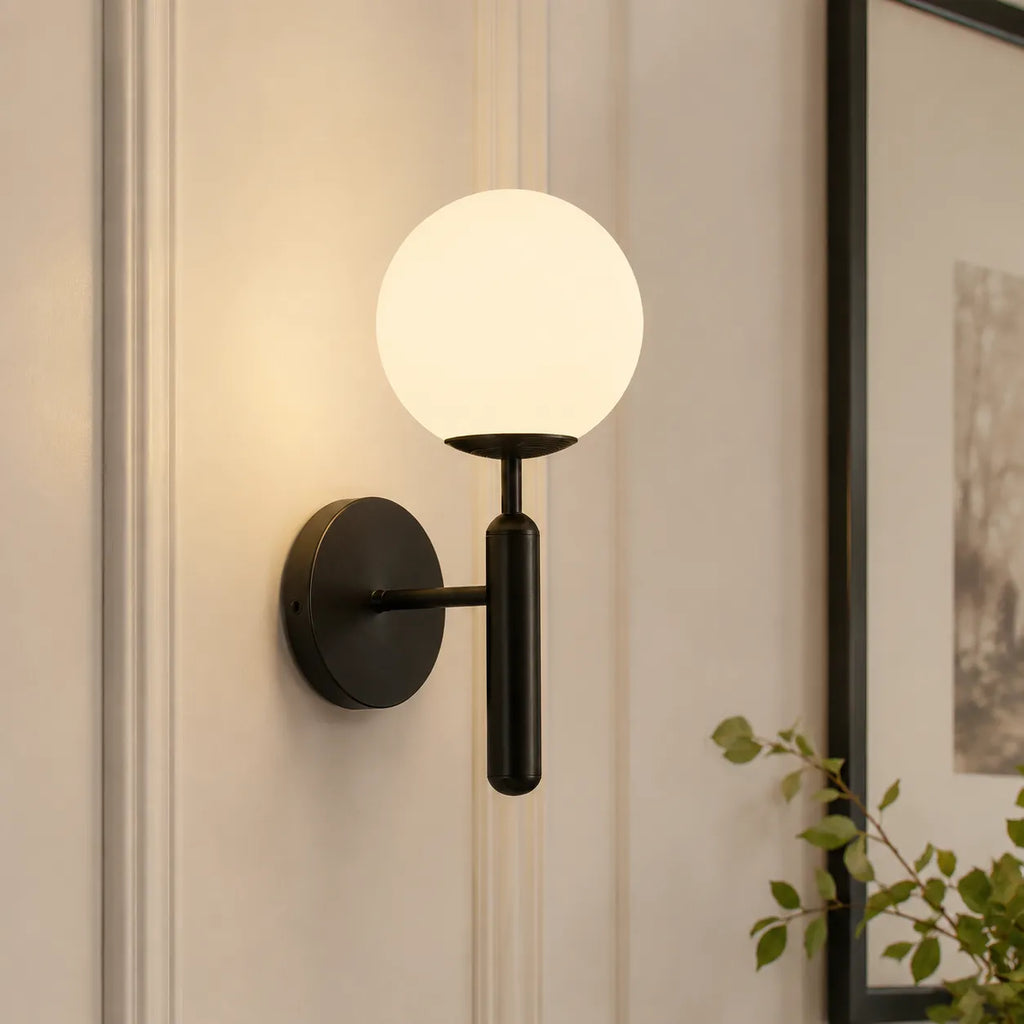 Etta Mid-Century Frosted Glass Globe Wall Light