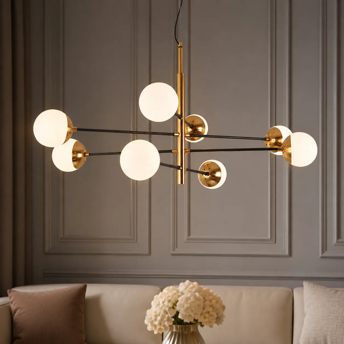 Elise Mid-Century Frosted Glass Globe Sputnik Chandelier