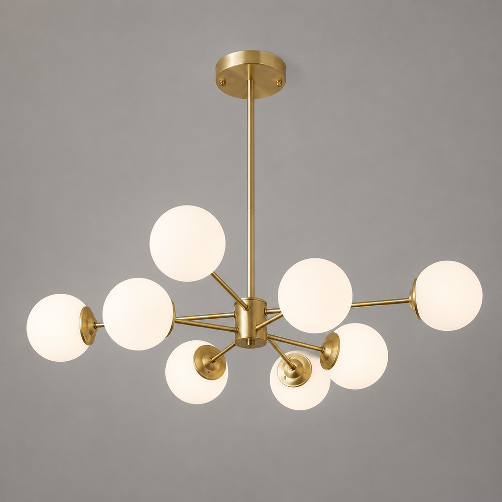 Yvonne Mid-Century Frosted Glass Globe Sputnik Chandelier