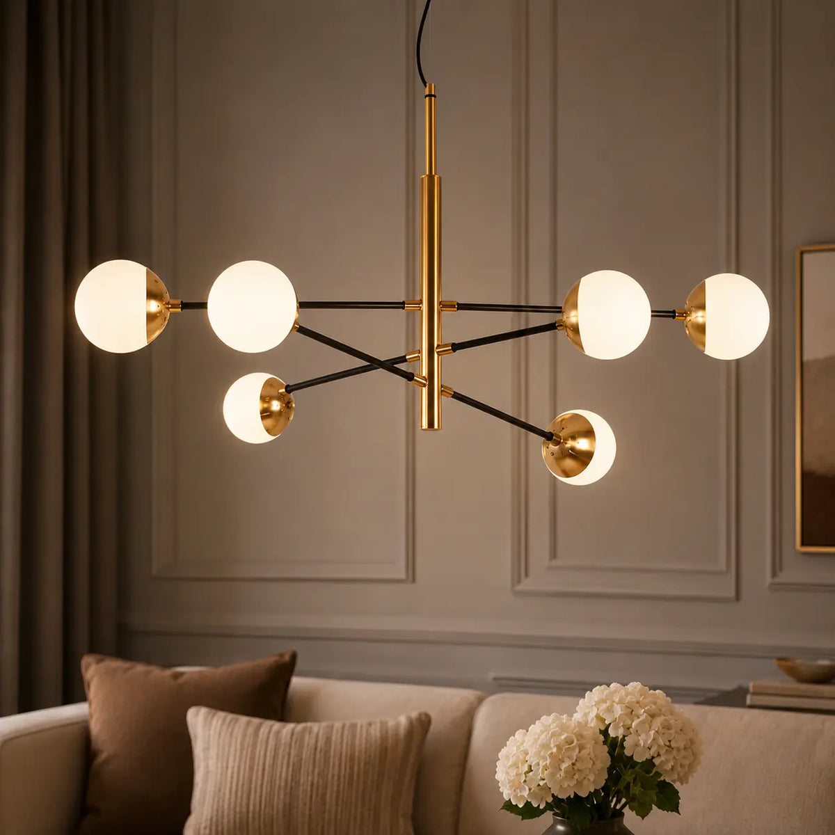 Elise Mid-Century Frosted Glass Globe Sputnik Chandelier