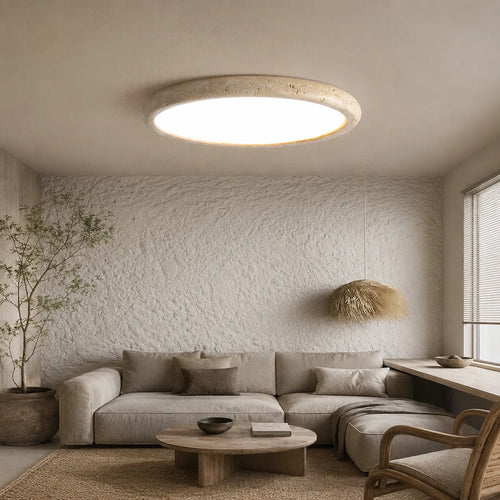 Minimal Travertine Flush Mount Ceiling Light