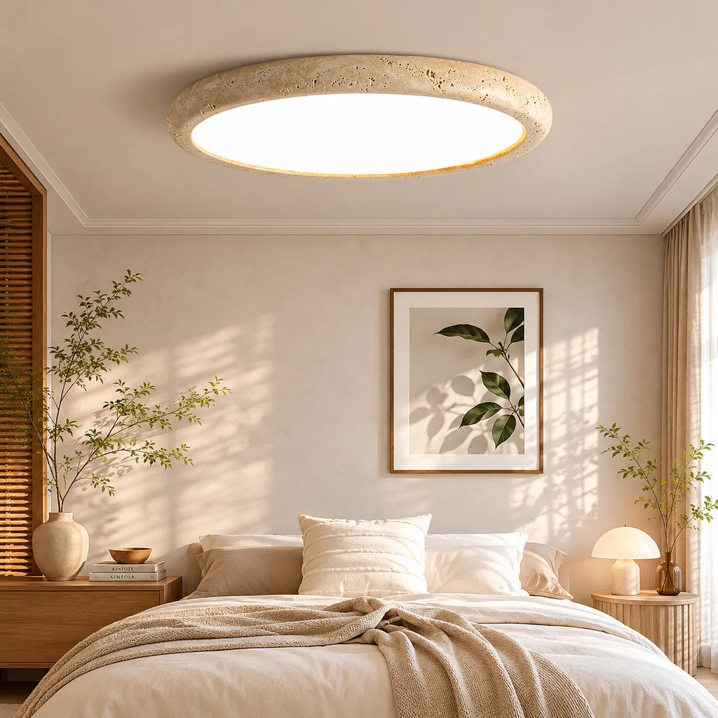 Talon Minimalist Travertine Round Flush Mount Ceiling Light