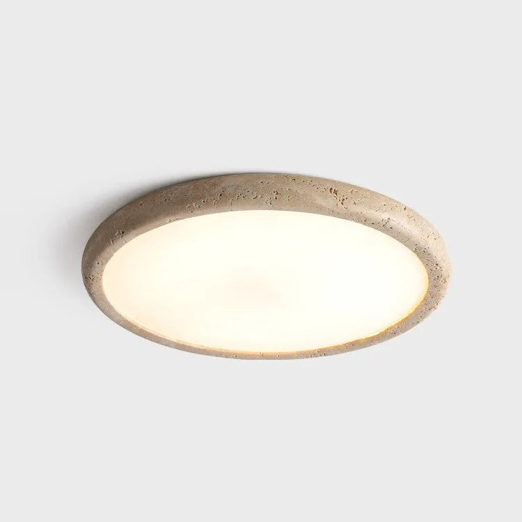 Talon Minimalist Travertine Round Flush Mount Ceiling Light