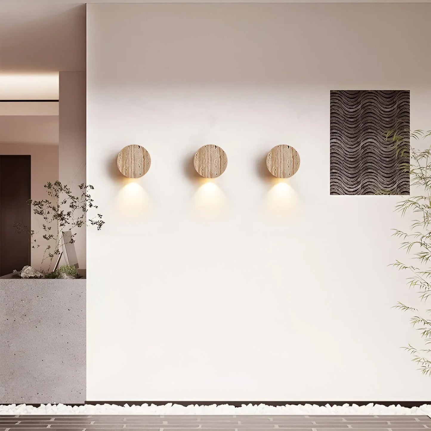 Minimal Travertine Wall Sconce with Soft Downlight