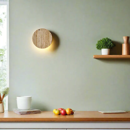 Minimal Travertine Wall Sconce with Soft Downlight