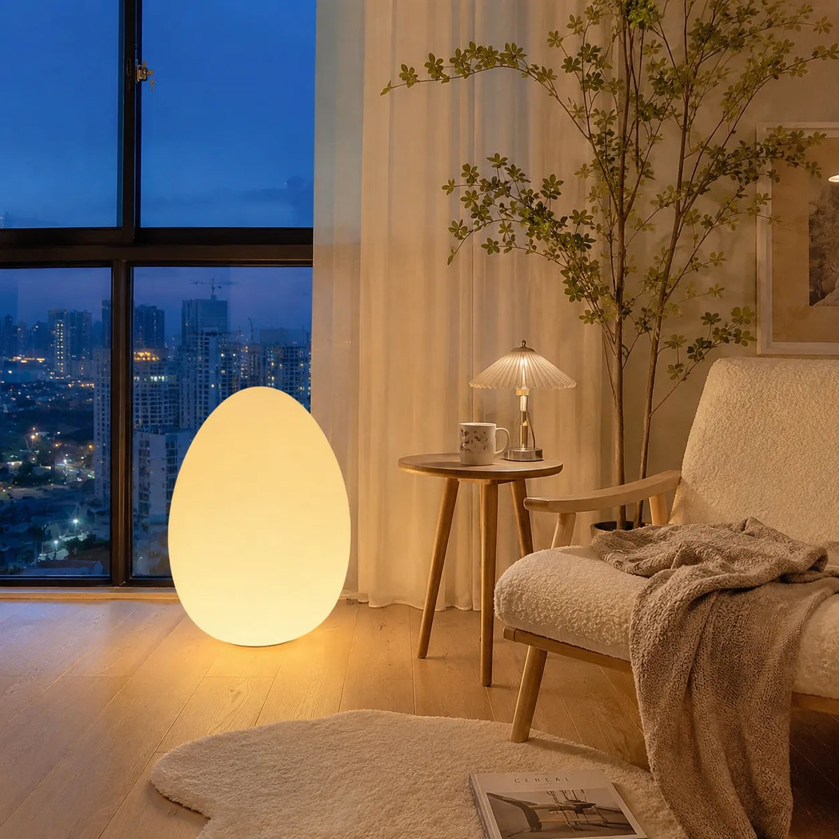 Avaella Minimalist Sculptural Egg LED Floor Lamp