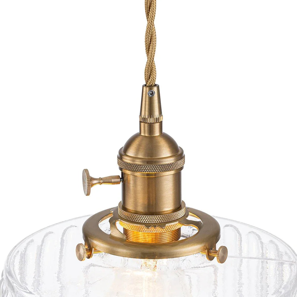 Minimalist Vintage Glass Drum Pendant with Striped Pattern Design