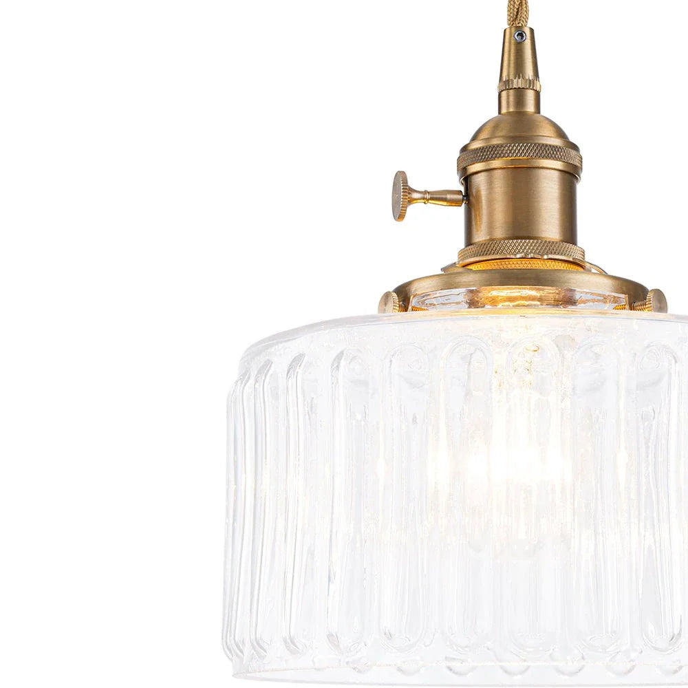 Minimalist Vintage Glass Drum Pendant with Striped Pattern Design
