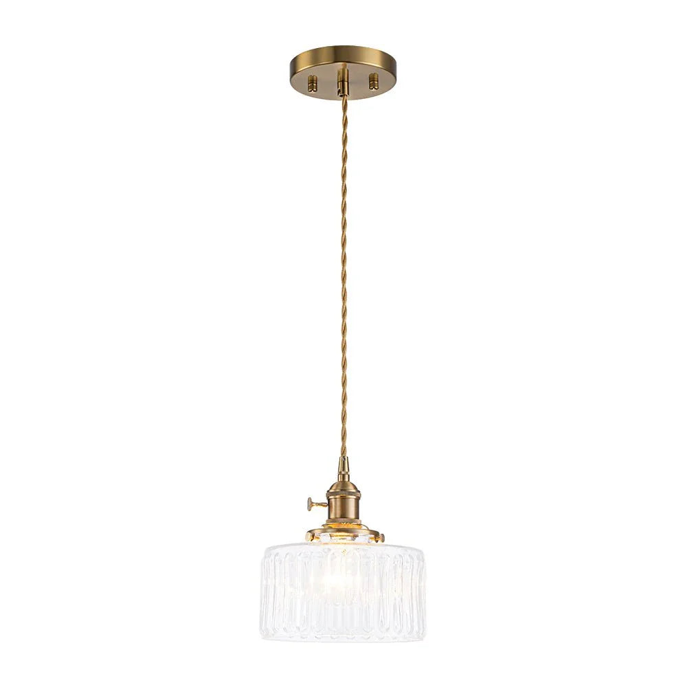 Minimalist Vintage Glass Drum Pendant with Striped Pattern Design