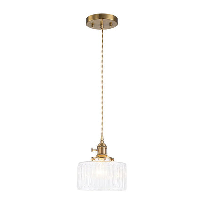Minimalist Vintage Glass Drum Pendant with Striped Pattern Design