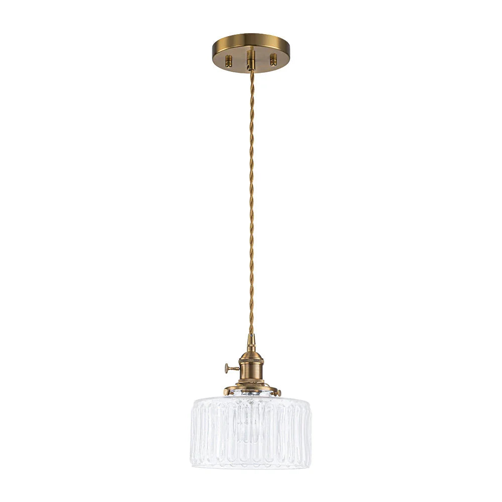 Minimalist Vintage Glass Drum Pendant with Striped Pattern Design