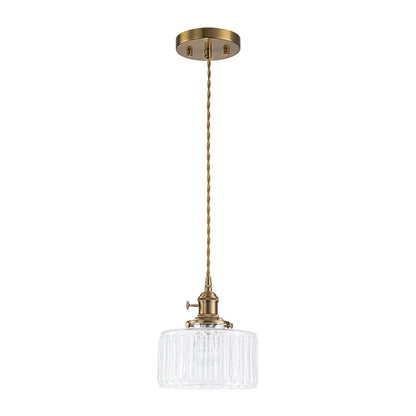 Minimalist Vintage Glass Drum Pendant with Striped Pattern Design