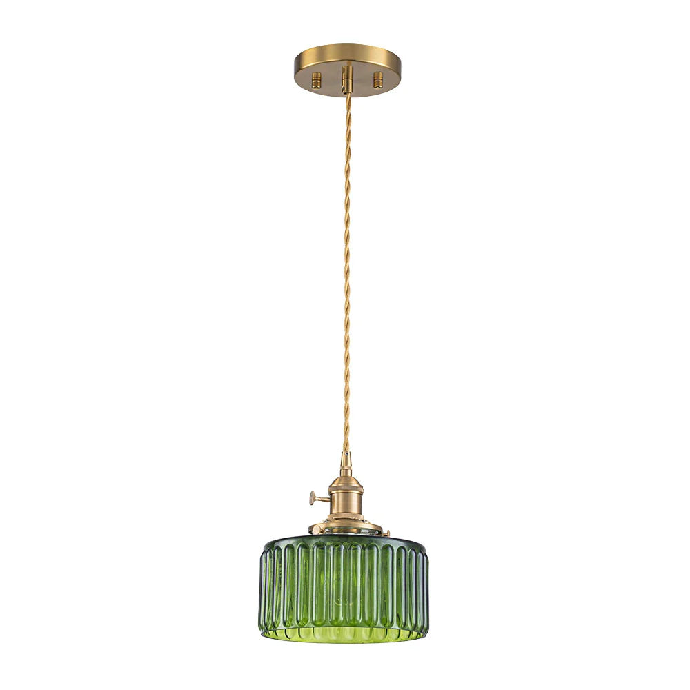Minimalist Vintage Glass Drum Pendant with Striped Pattern Design