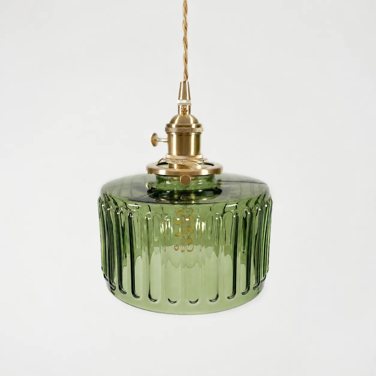 Minimalist Vintage Glass Drum Pendant with Striped Pattern Design