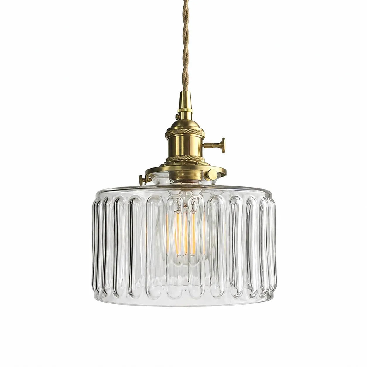 Minimalist Vintage Glass Drum Pendant with Striped Pattern Design