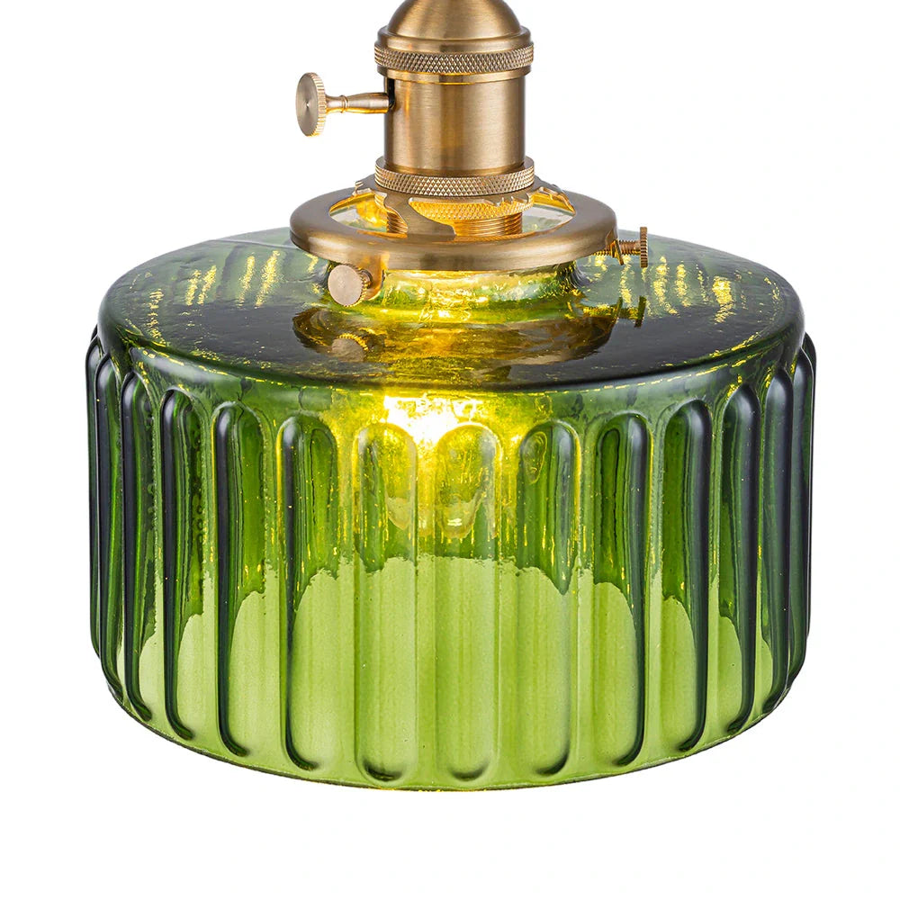 Minimalist Vintage Glass Drum Pendant with Striped Pattern Design