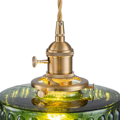Minimalist Vintage Glass Drum Pendant with Striped Pattern Design