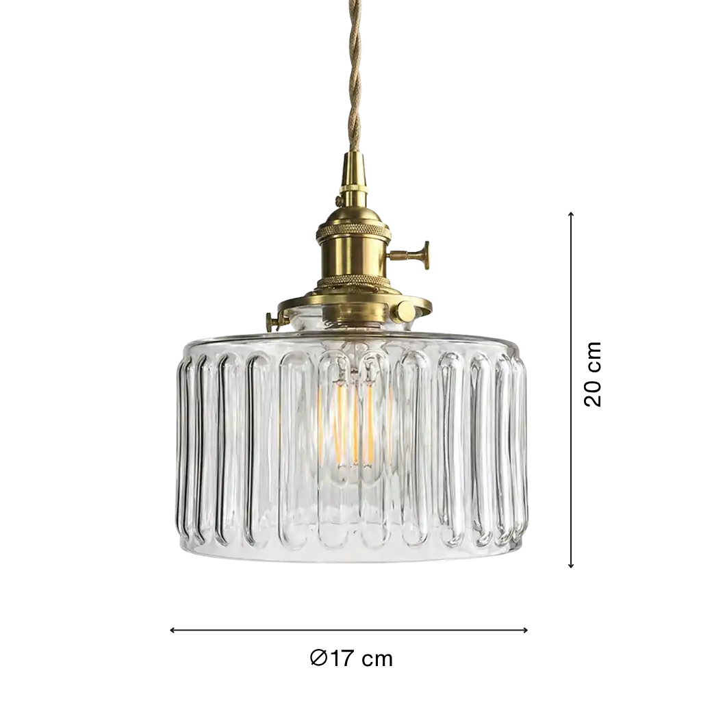 Minimalist Vintage Glass Drum Pendant with Striped Pattern Design