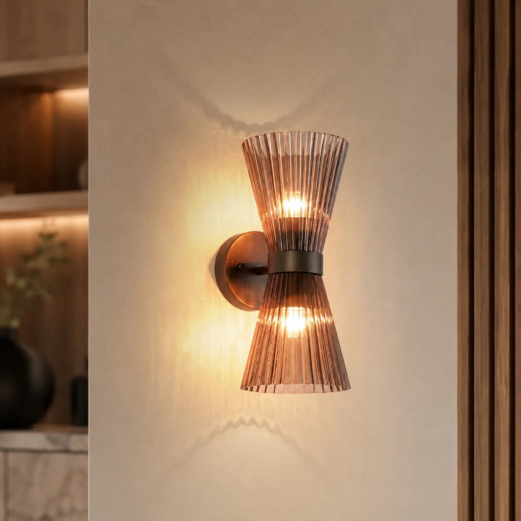 Dorian Modern 2-Light Pleated Glass Cone Wall Light