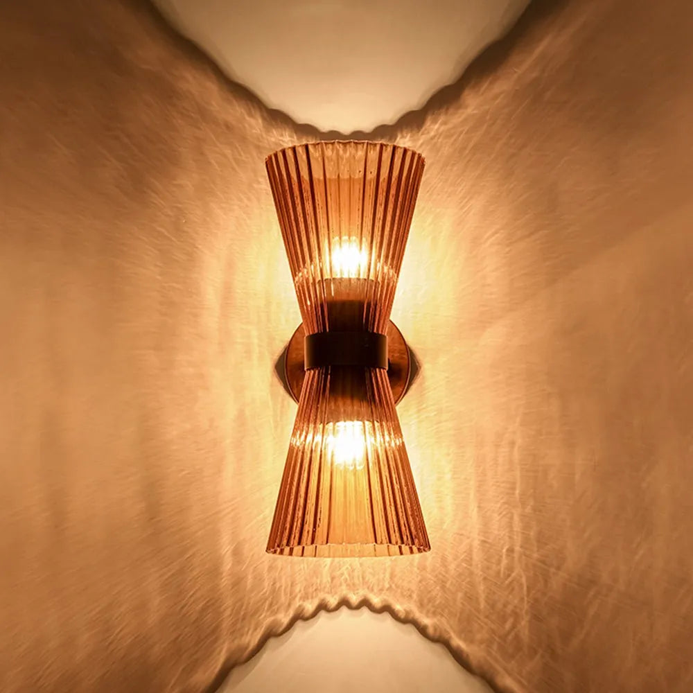 Dorian Modern 2-Light Pleated Glass Cone Wall Light