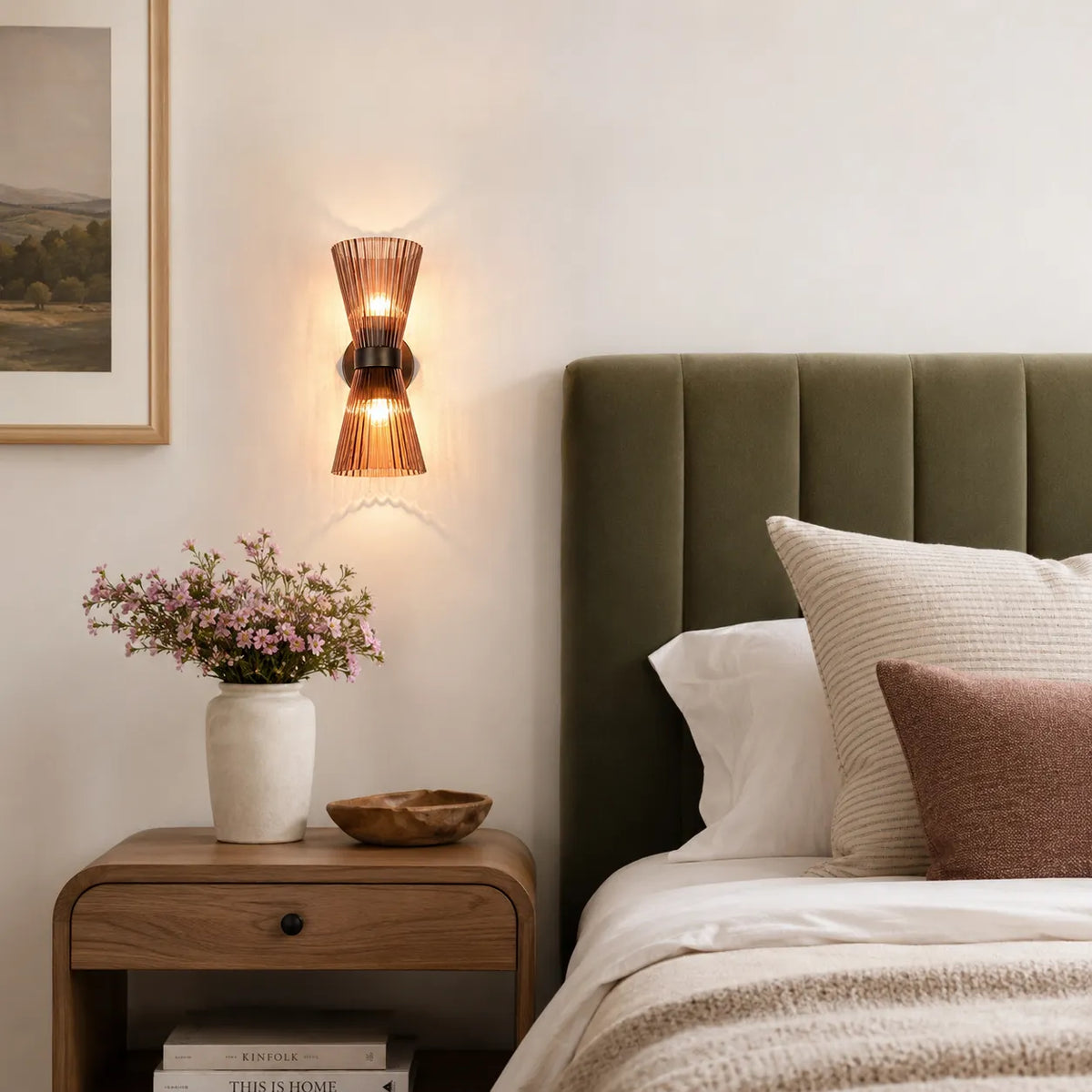 Dorian Modern 2-Light Pleated Glass Cone Wall Light