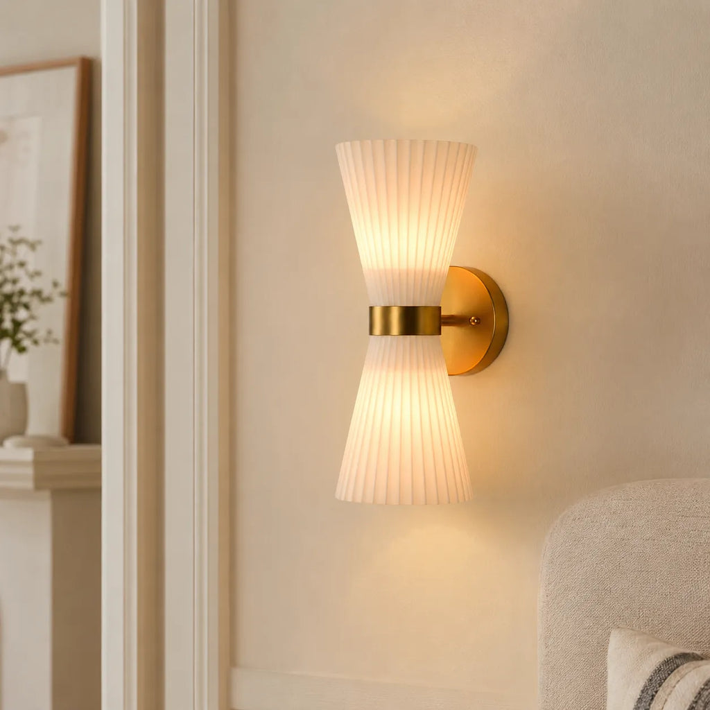 Dorian Modern 2-Light Pleated Glass Cone Wall Light