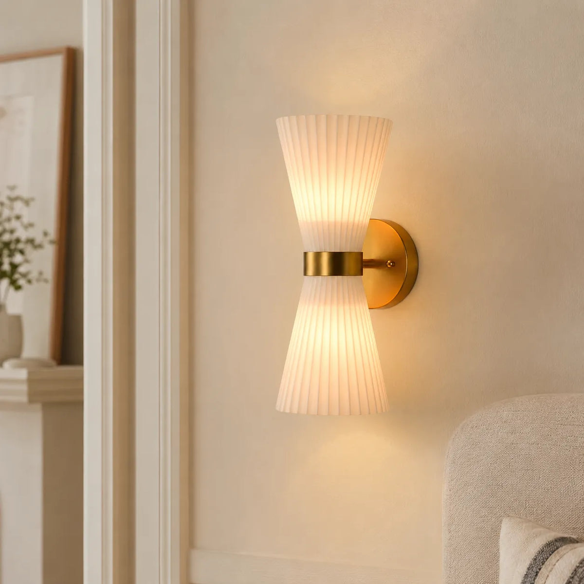 Dorian Modern 2-Light Pleated Glass Cone Wall Light