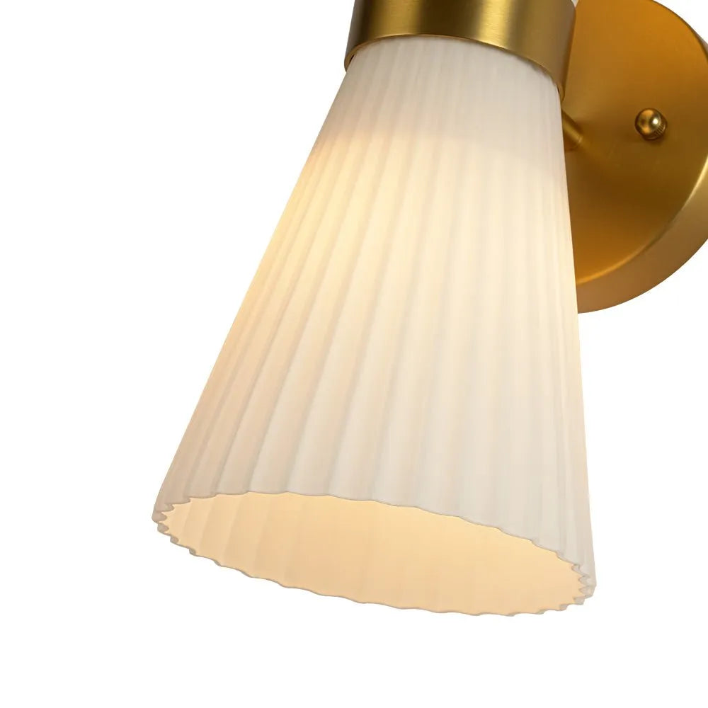 Dorian Modern 2-Light Pleated Glass Cone Wall Light