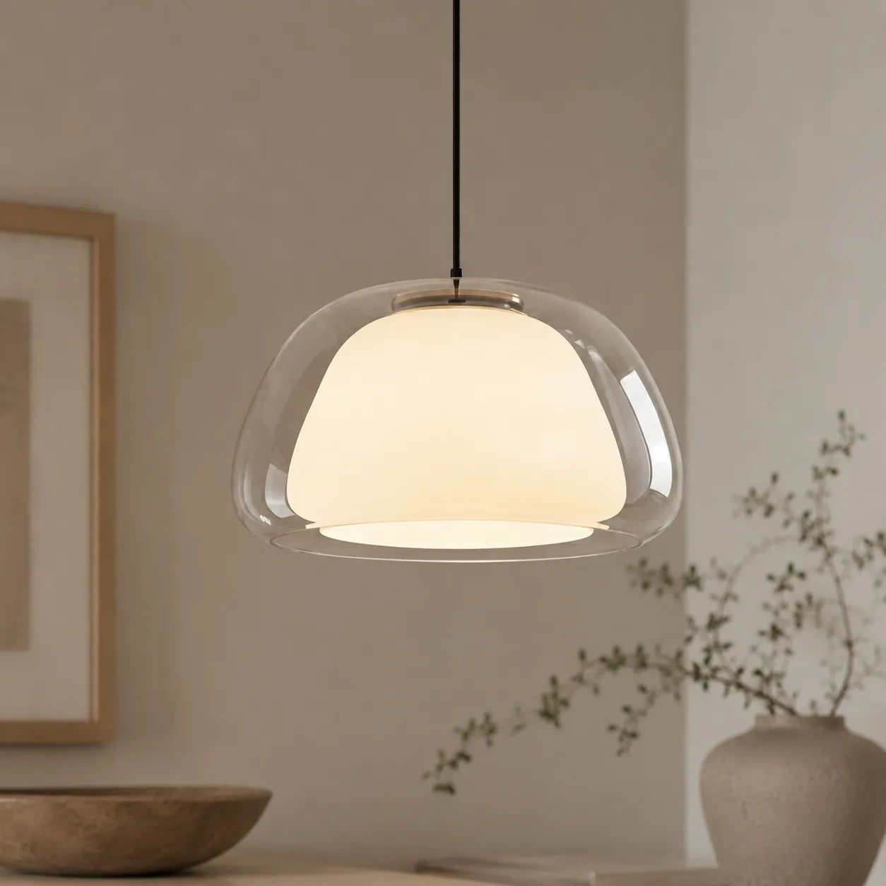Modern Adjustable Glass Dome Pendant Light