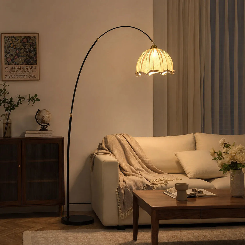 Avelria Modern Arc Fabric & Marble Floor Lamp