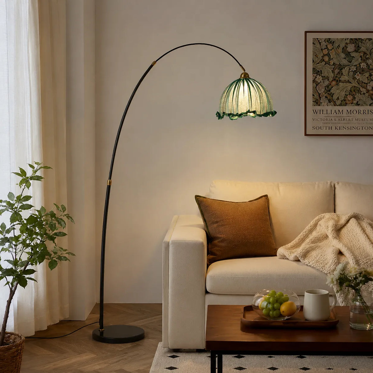 Avelria Modern Arc Fabric & Marble Floor Lamp