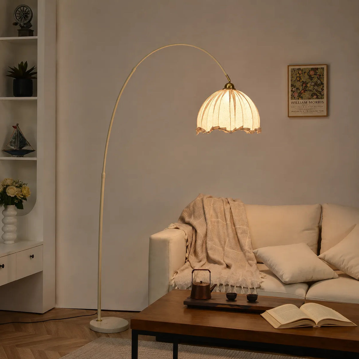 Avelria Modern Arc Fabric & Marble Floor Lamp