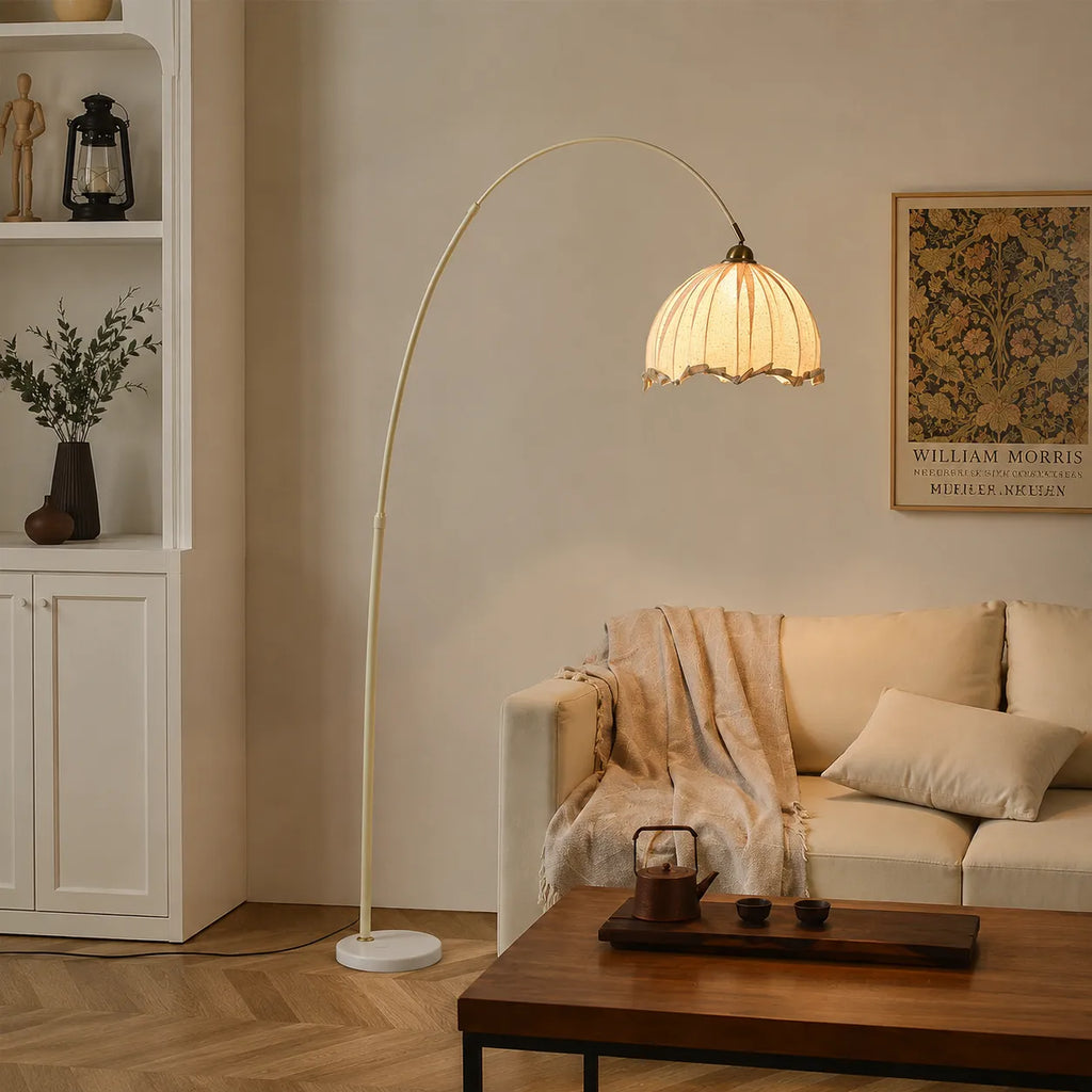 Avelria Modern Arc Fabric & Marble Floor Lamp