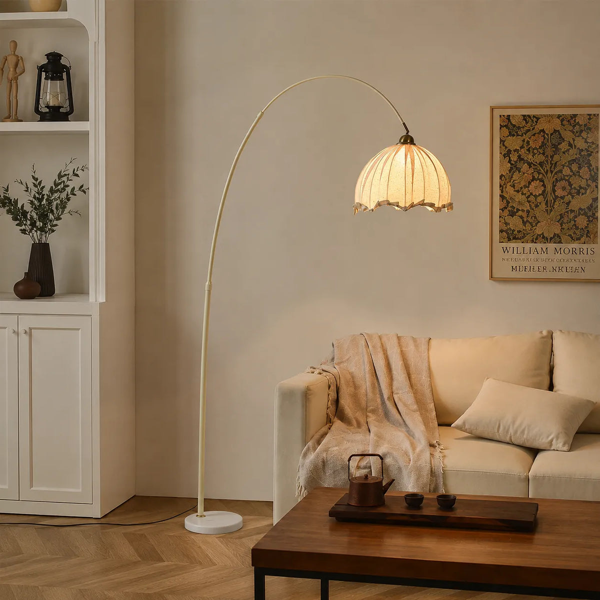 Avelria Modern Arc Fabric & Marble Floor Lamp