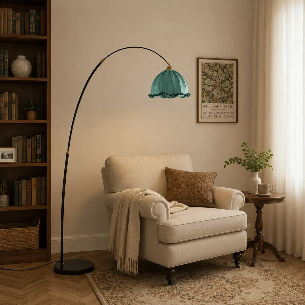 Avelria Modern Arc Fabric & Marble Floor Lamp