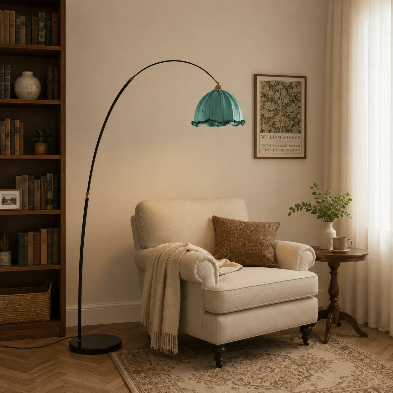 Modern Arc Floor Lamp with Fabric Shade