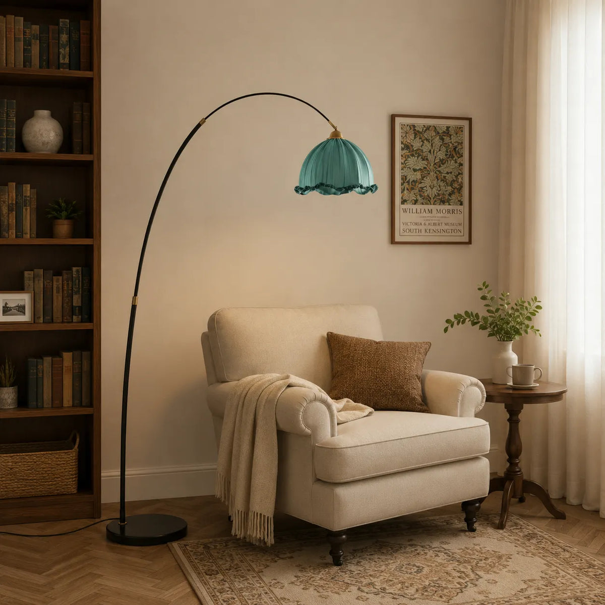 Avelria Modern Arc Fabric & Marble Floor Lamp