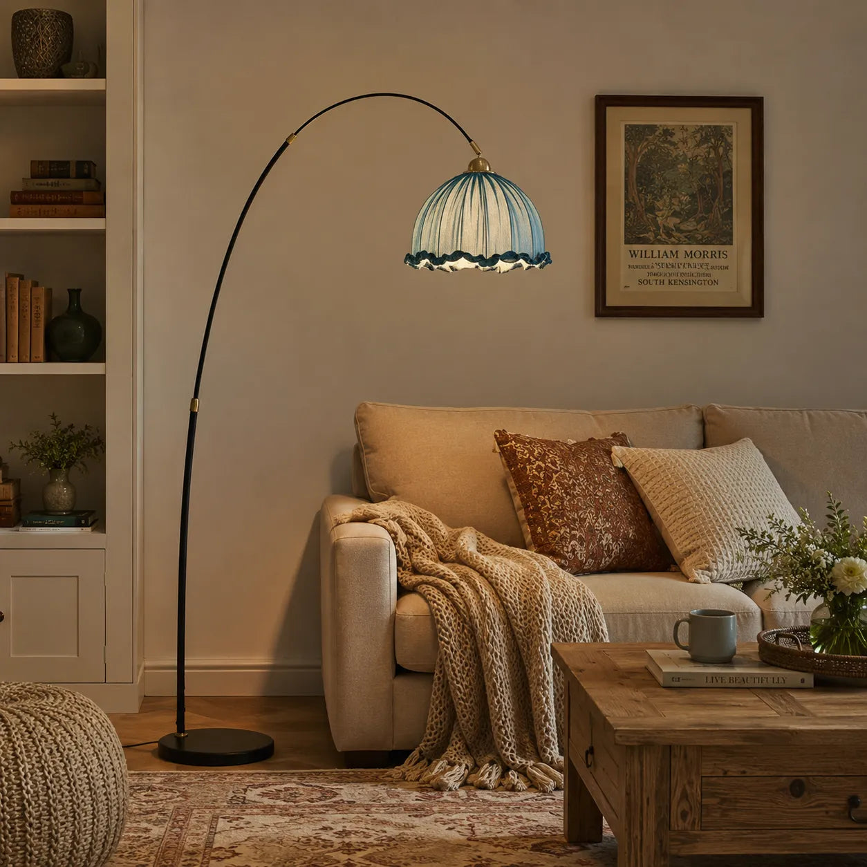 Modern Arc Floor Lamp with Fabric Shade