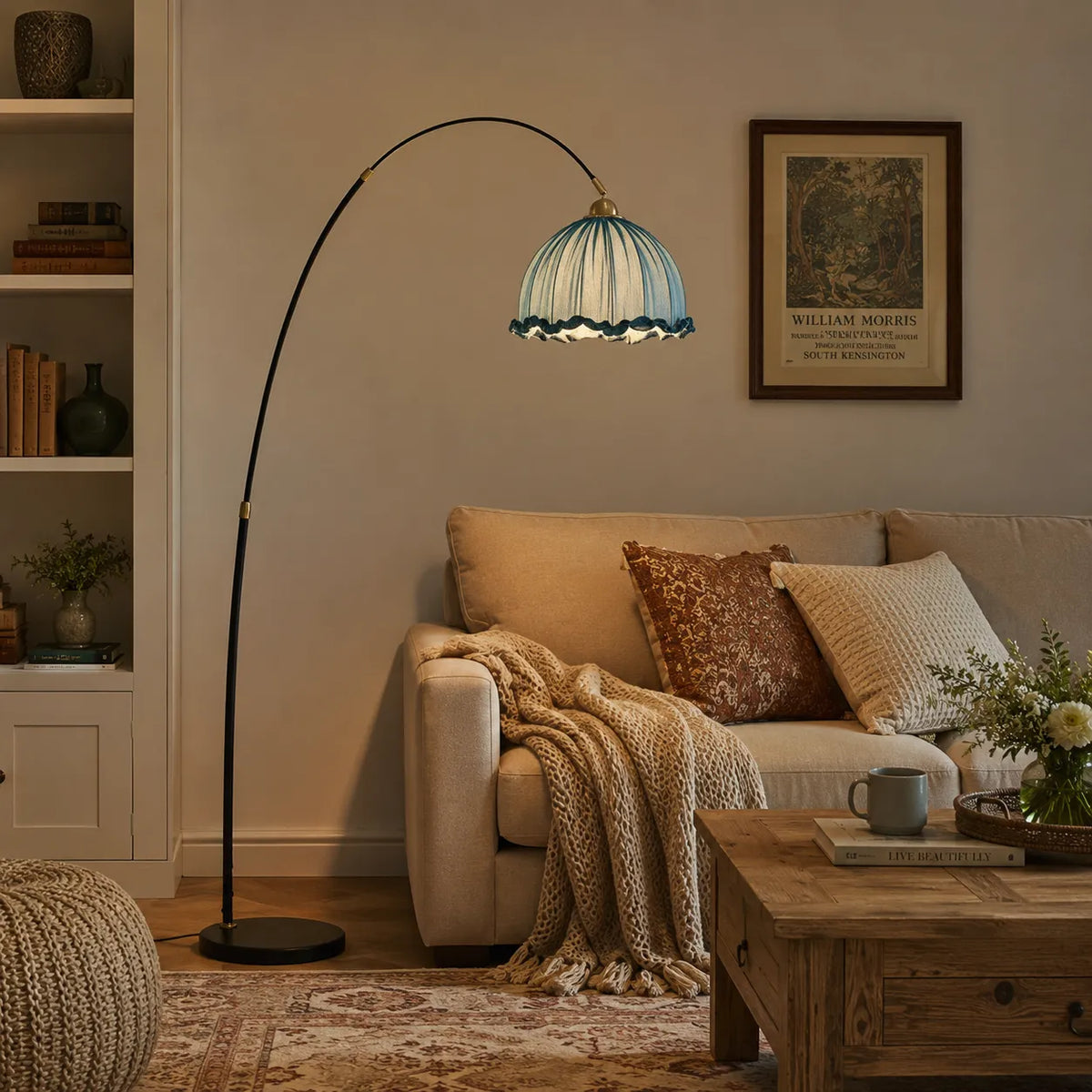 Avelria Modern Arc Fabric & Marble Floor Lamp