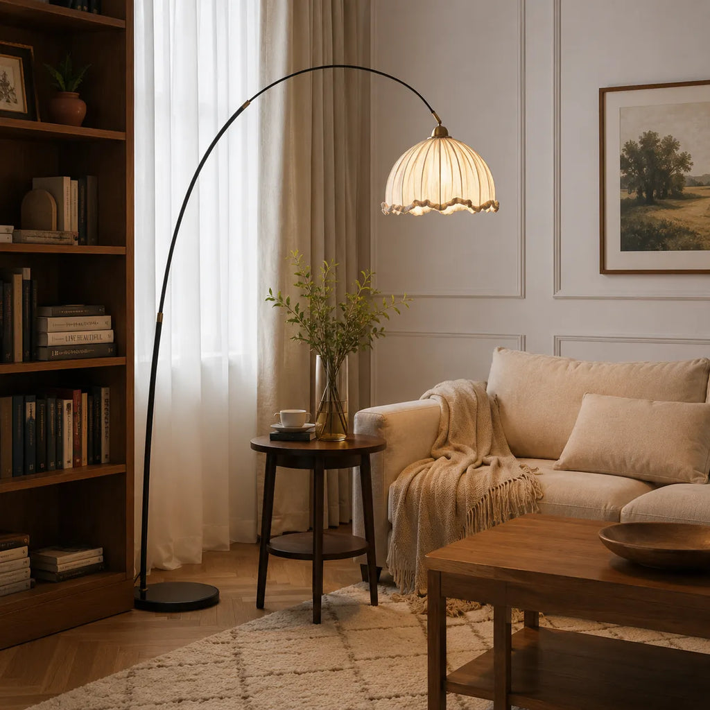 Avelria Modern Arc Fabric & Marble Floor Lamp