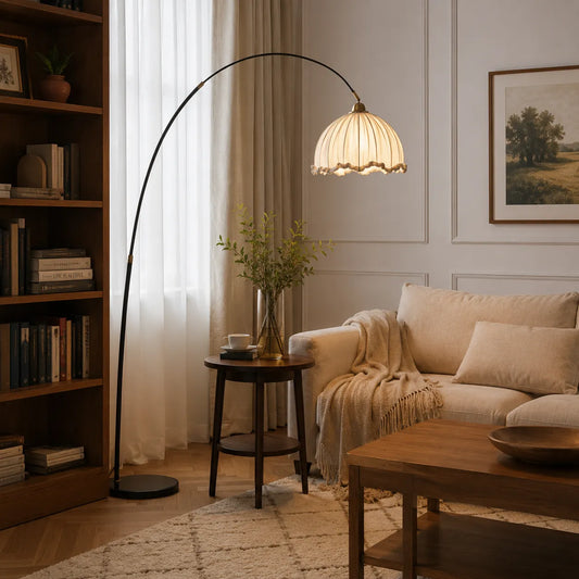 Avelria Modern Arc Fabric & Marble Floor Lamp