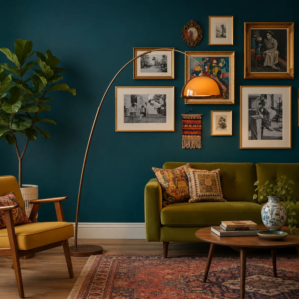 Wilder Mid-Century Amber Dome Arc Floor Lamp