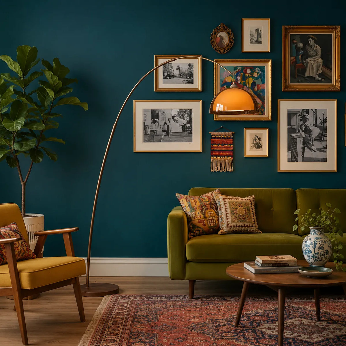 Wilder Mid-Century Amber Dome Arc Floor Lamp
