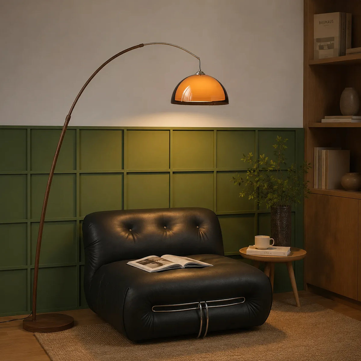 Wilder Mid-Century Amber Dome Arc Floor Lamp