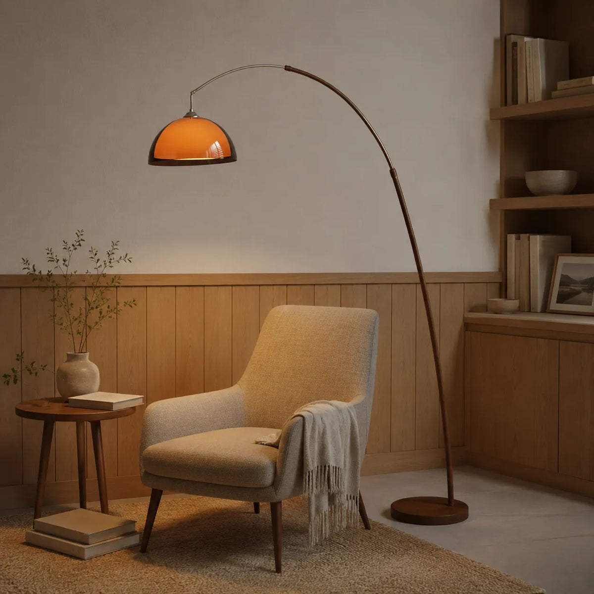 Wilder Mid-Century Amber Dome Arc Floor Lamp