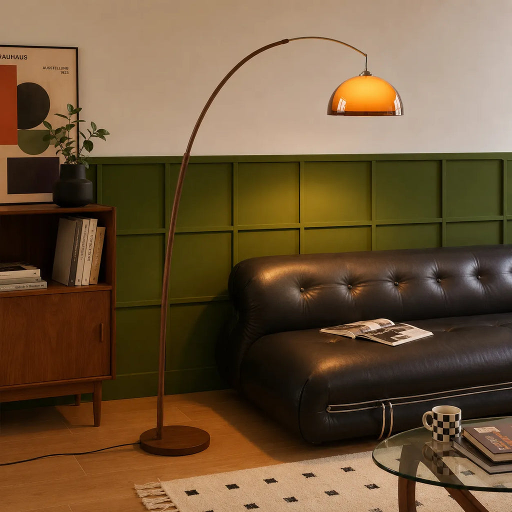 Wilder Mid-Century Amber Dome Arc Floor Lamp