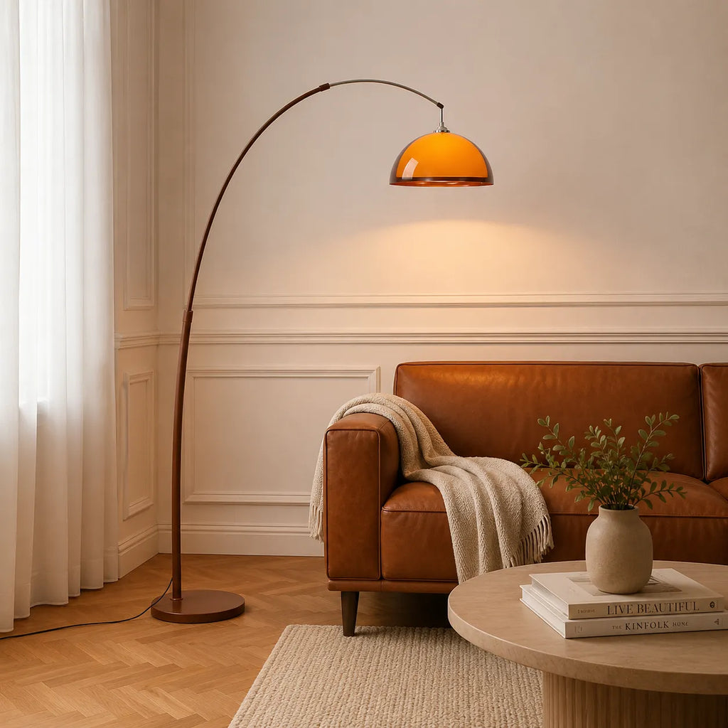Wilder Mid-Century Amber Dome Arc Floor Lamp