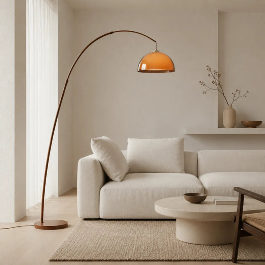 Wilder Mid-Century Amber Dome Arc Floor Lamp