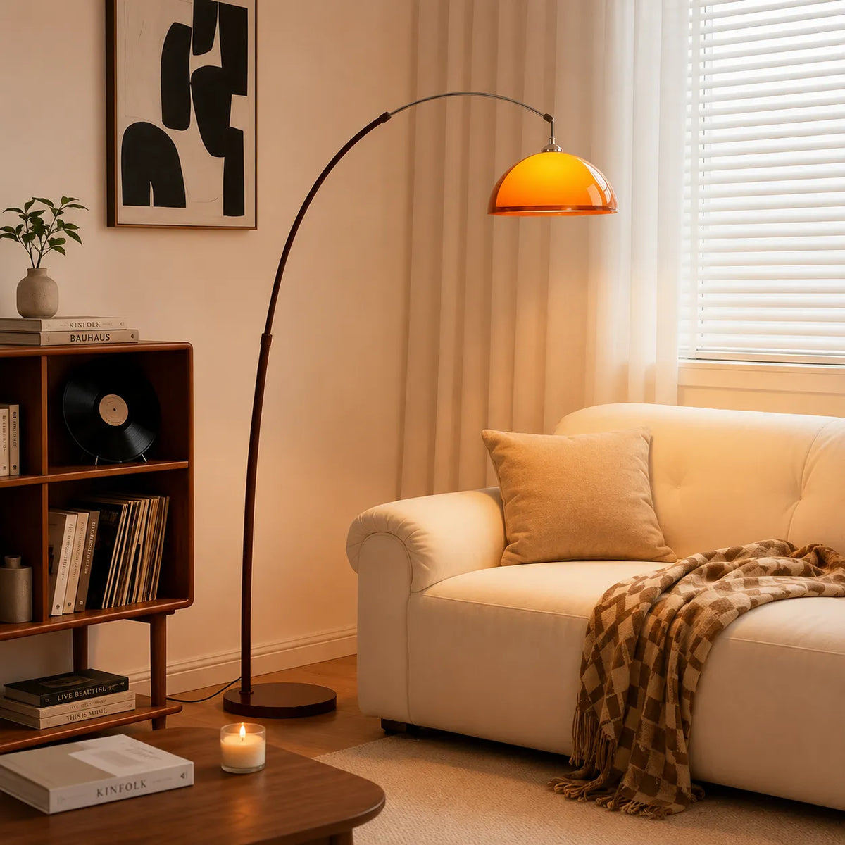 Wilder Mid-Century Amber Dome Arc Floor Lamp