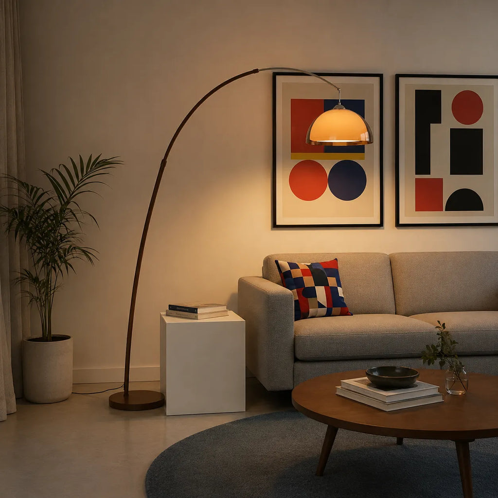 Wilder Mid-Century Amber Dome Arc Floor Lamp